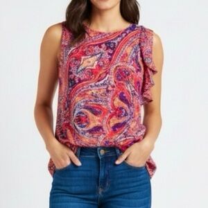 Dress Barn Pink Tank Top Paisley Draped Layered Sleeveless S Boho Chic